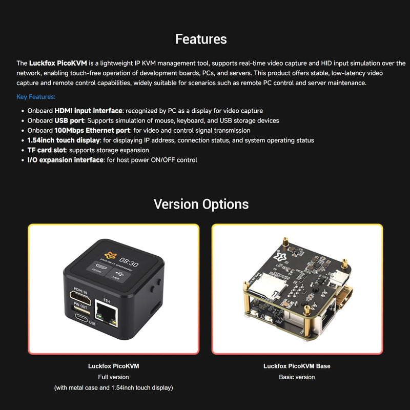 Luckfox PicoKVM Remote IP KVM (Metal Case, Touch Display)