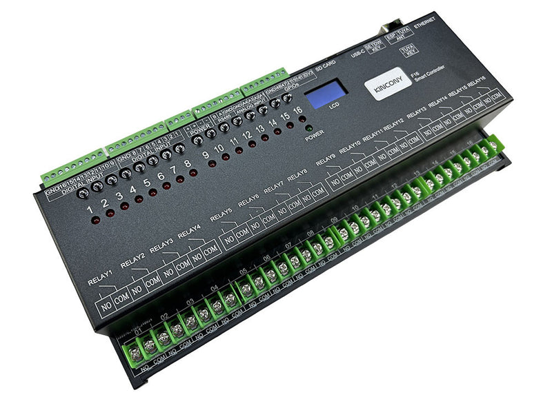 KinCony F16 – 16-Channel ESP32-S3 Relay Controller (DIN-Rail)