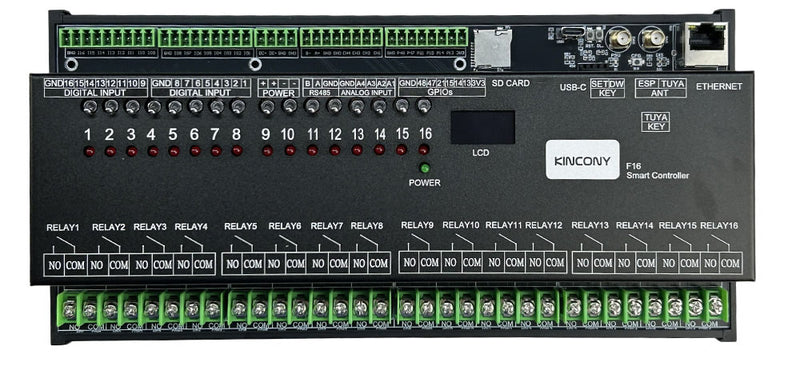 KinCony F16 – 16-Channel ESP32-S3 Relay Controller (DIN-Rail)