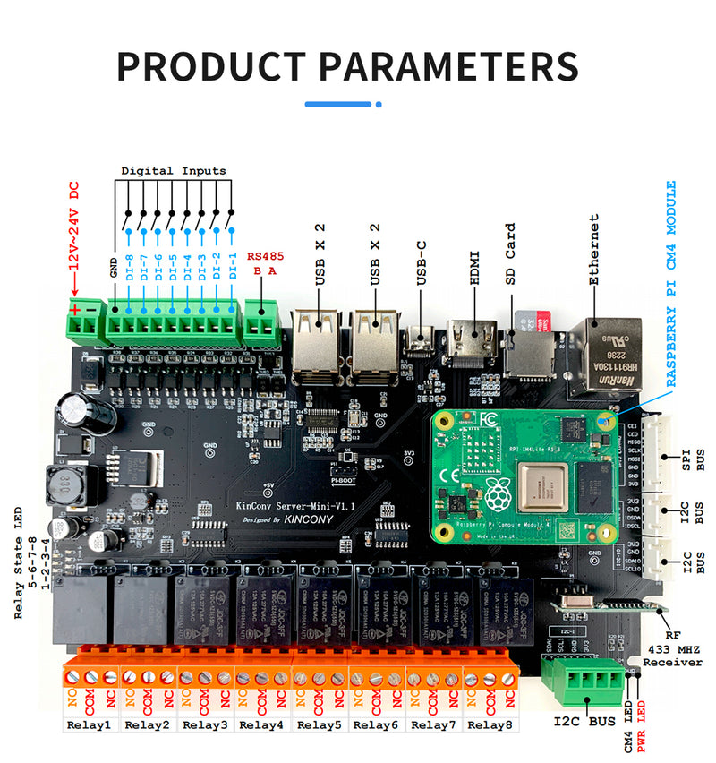 KinCony Server-Mini – Raspberry Pi CM4 Home Automation Server (Aluminium Shell, CM4 Lite Included)