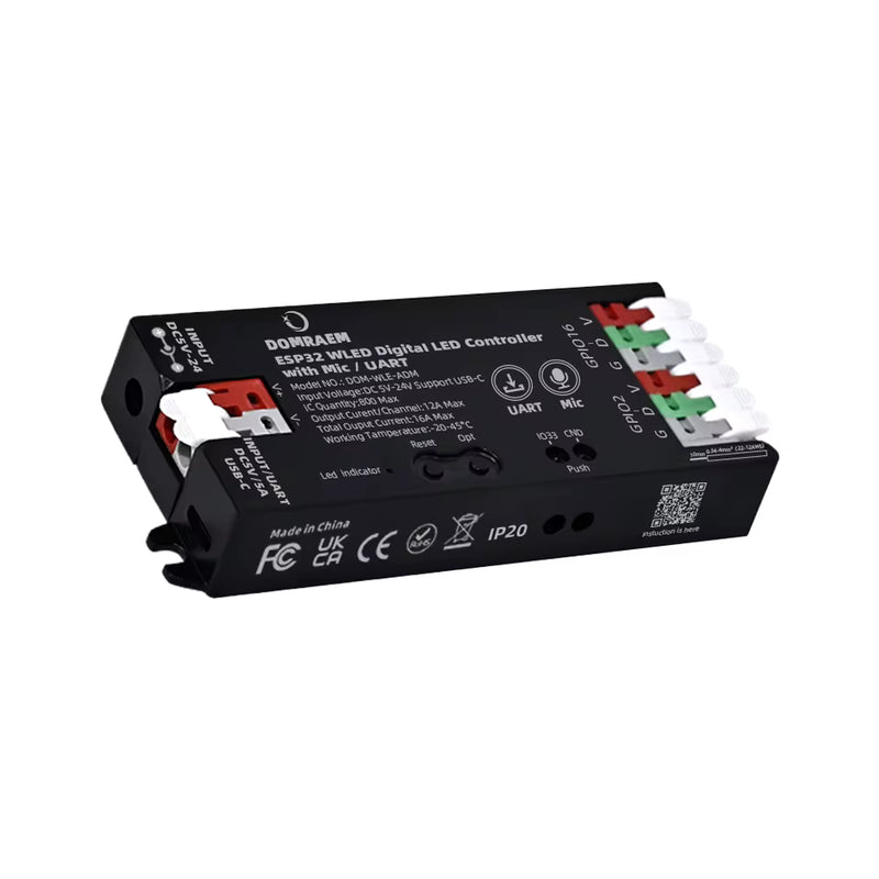 DOMRAEM 2025 WLED LED Strip Controller - ESP32 (With Microphone + UART)