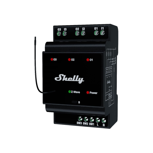 Shelly Wave Pro 3 LR – 3-Channel Z-Wave DIN-Rail Smart Relay (Dry Contacts, Long Range)