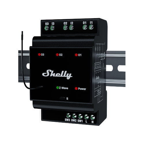 Shelly Wave Pro 3 LR – 3-Channel Z-Wave DIN-Rail Smart Relay (Dry Contacts, Long Range)
