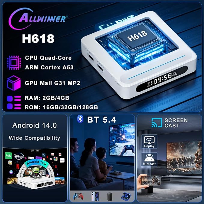 H618 Plus Android 14 TV Box (4GB RAM / 32GB Storage)