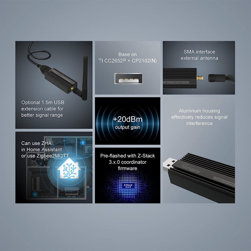SONOFF Universal Zigbee 3.0 USB Dongle Plus Gateway with Antenna for Home Assistant and more